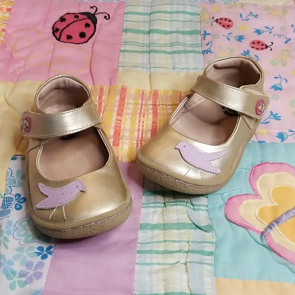 Livie & Luca Gold Metallic Leather  Pio Pio Mary Jane with Purple Bird Size 7 - Picture 8 of 8